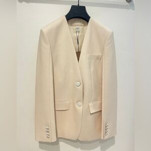 Burberry Estella Collarless Single-breasted Blazer In Natural White - New